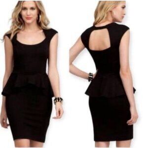 Bebe Black Stretch Peplum Stretch Dress M Medium Cutout Back